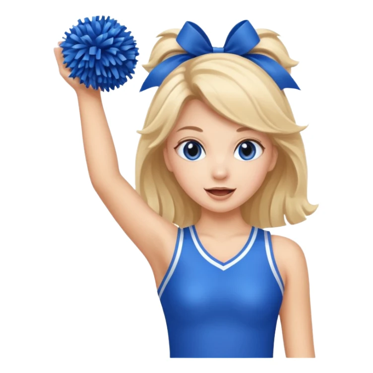 football cheerleader, holding a cheering pom, blue sticker