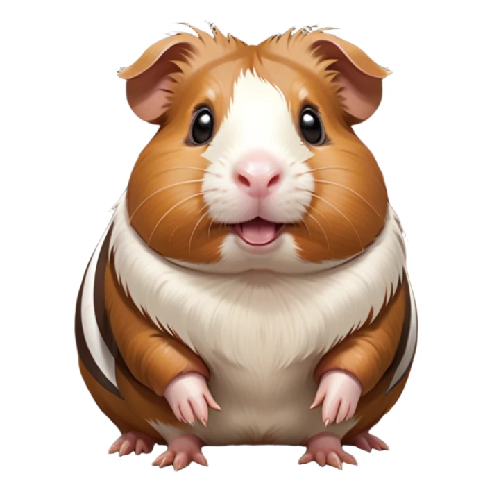 Cinematic Comical Brown and White Banded Guinea Pig Portrait Emoji, Head tilted dramatically with an exaggeratedly amused expression, featuring a striking coat with bold brown and white banding, wide, expressive dark eyes filled with playful disbelief, Simplified yet hilariously expressive features, highly detailed, glowing with a slightly sassy glow, high shine, dramatic yet playful, stylized with an air of cheeky mischief, bright and endearing, soft glowing outline, capturing the essence of a spirited and over-the-top guinea pig, so meme-worthy it feels like it could side-eye its way into internet fame instantly! sticker