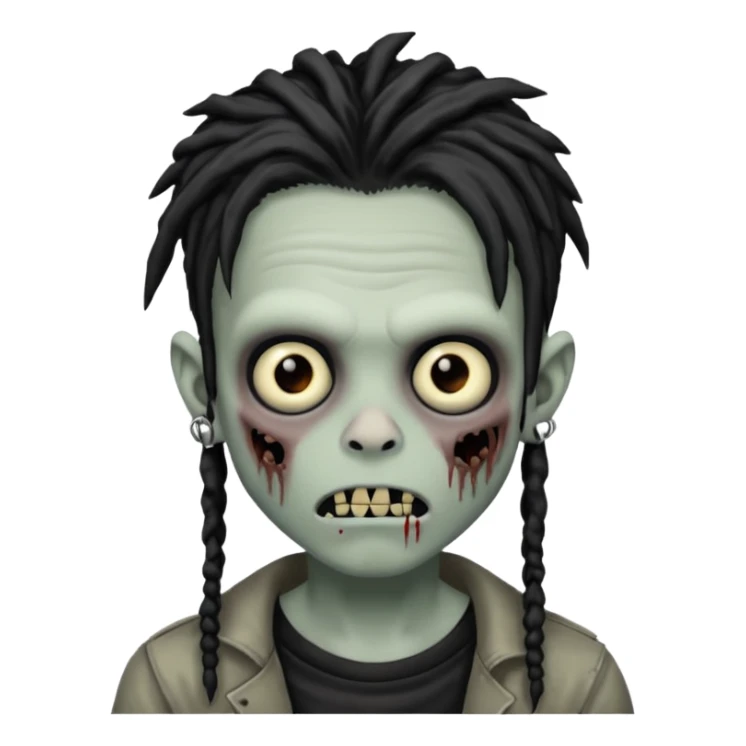 Grey pale skinned zombie boy skin so with black dreadlocks. Nose and ear piercings. Emo. sticker