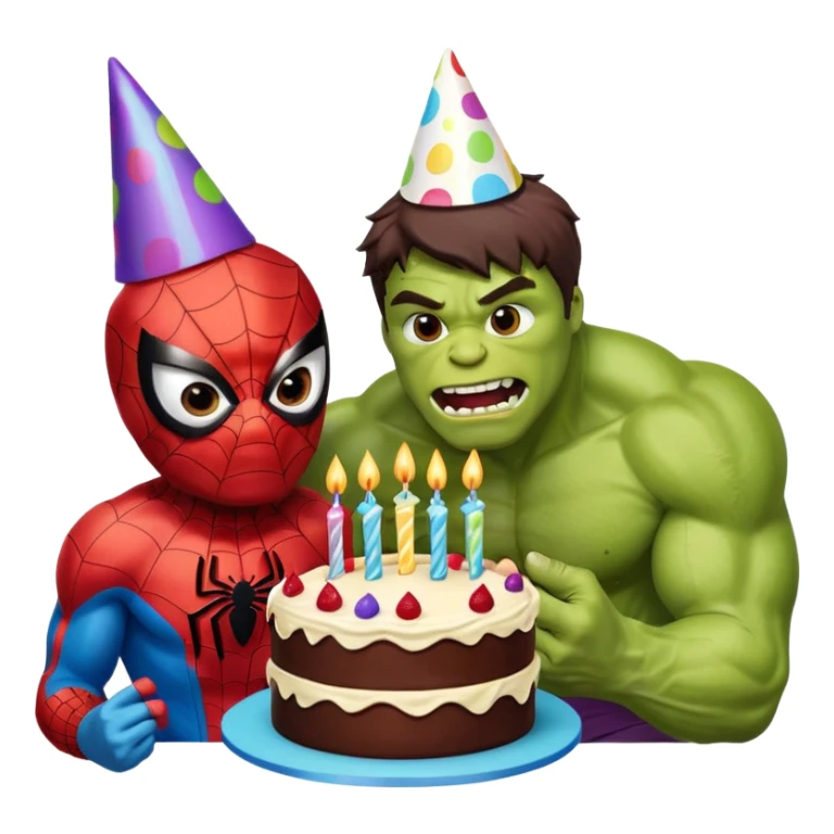 Spider-Man and Hulk eating a birthday cake sticker