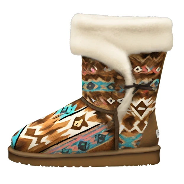 Realistic pair of aztec Pattern fur Ugg boots with bows. sticker