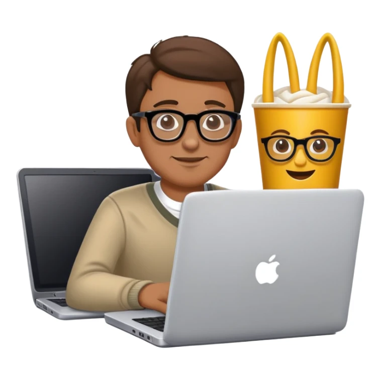 man on laptop in mc donalds sticker
