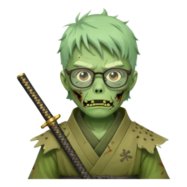 green zombie  samurai with glasses sticker