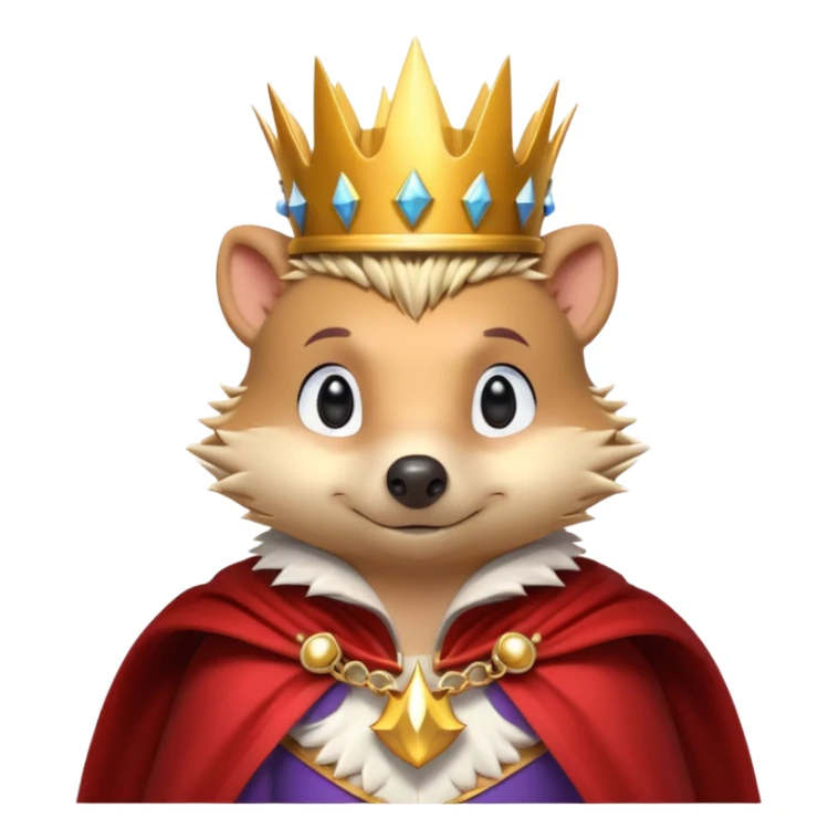 king hedgehog portrait, head and shoulders only, wearing a small golden crown, royal cape collar, proud confident expression, cute spiky fur details, fantasy royal vibe, 3D cartoon, mobile game icon style, clean background, no text, no watermark
 sticker