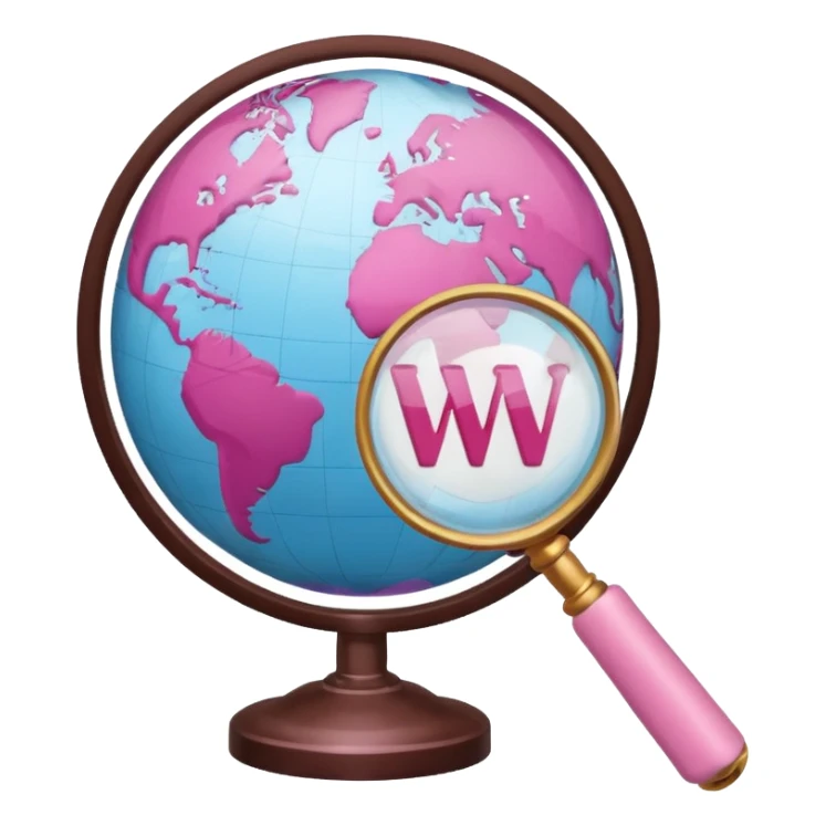 mix light pink dark pink and white girly globe with WWW in big letters under it and a small magnifying glass
It looks like an internet bar icon. sticker