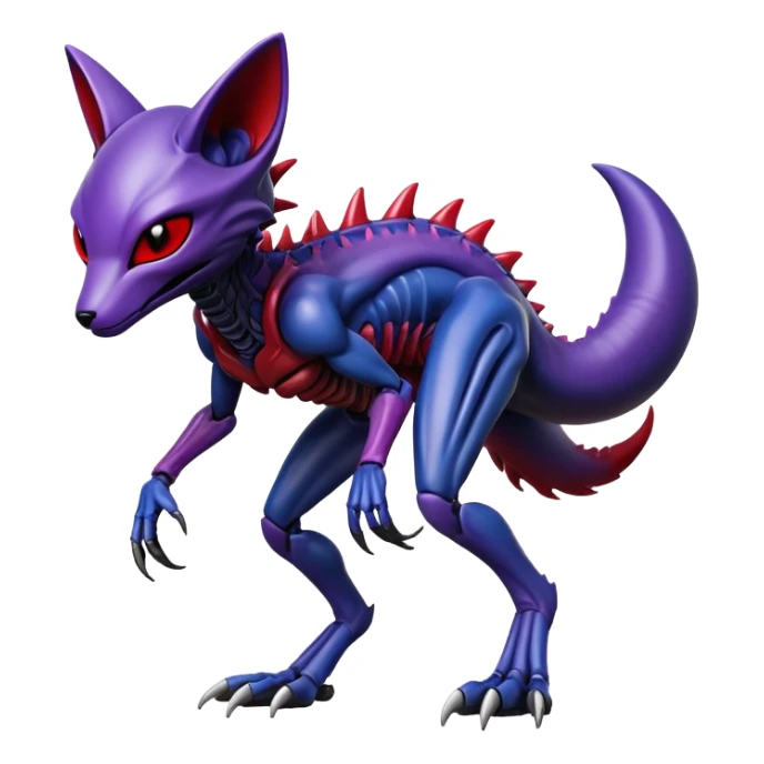 Fox xenomorph hybrid front facing full body dark purple and blue and red sticker