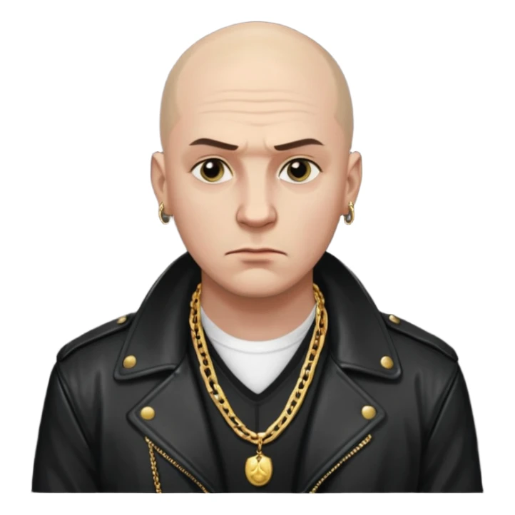 Bald Russian 1990s gangster emoji, leather jacket, , serious face sticker