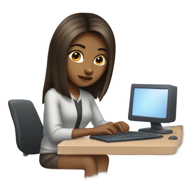 Medium straight hair computer science girl intern with a computer  light brown skin sticker