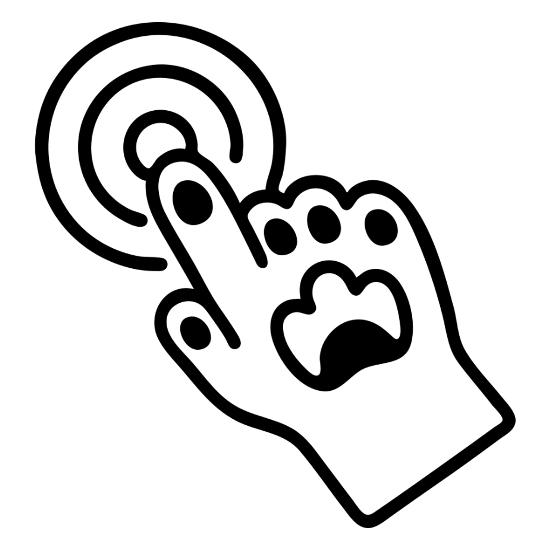 Edit the icon of a cat paw clicking to have a slightly thicker stroke and subtle details on the paw pads, keeping the style simple and similar to the original. sticker