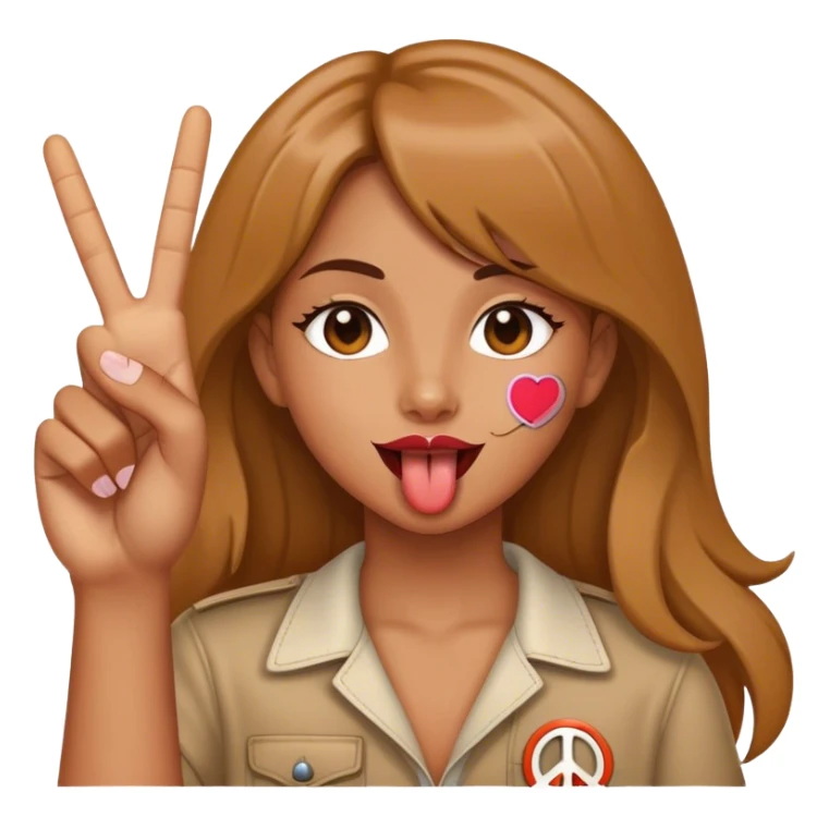 girl holding a peace sign with tongue out sticker