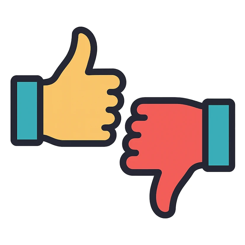 clean modern icon style hand with two thumbs, one thumb pointing up and one thumb pointing down sticker