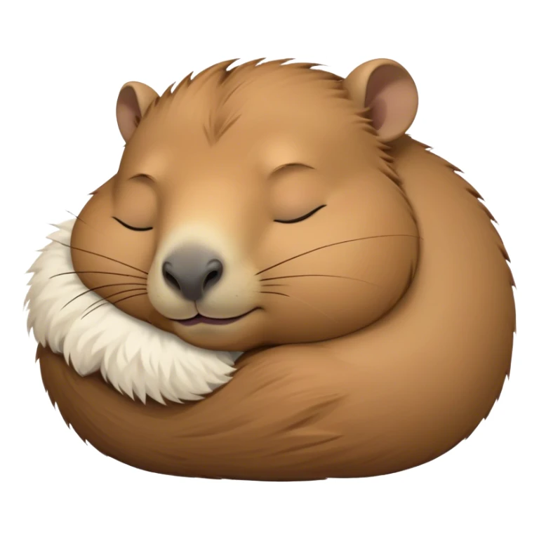 Meme-Worthy Cute Sleeping Capybara Portrait Emoji, Head resting peacefully with a contented smile, showcasing luxuriously soft, fluffy fur and a characteristic capybara head with a broad snout and small, gentle ears, with eyes gently closed in serene slumber, Simplified yet hilariously adorable features, highly detailed, glowing with a soft, drowsy natural light, high shine, relaxed and utterly lovable, stylized with an air of playful laziness, bright and heartwarming, soft glowing outline, capturing the essence of a sleeping capybara that feels destined to become the next viral sensation of adorable rest! sticker
