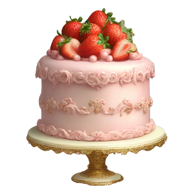vintage rococo highly detailed pale pink cake with strawberries sticker