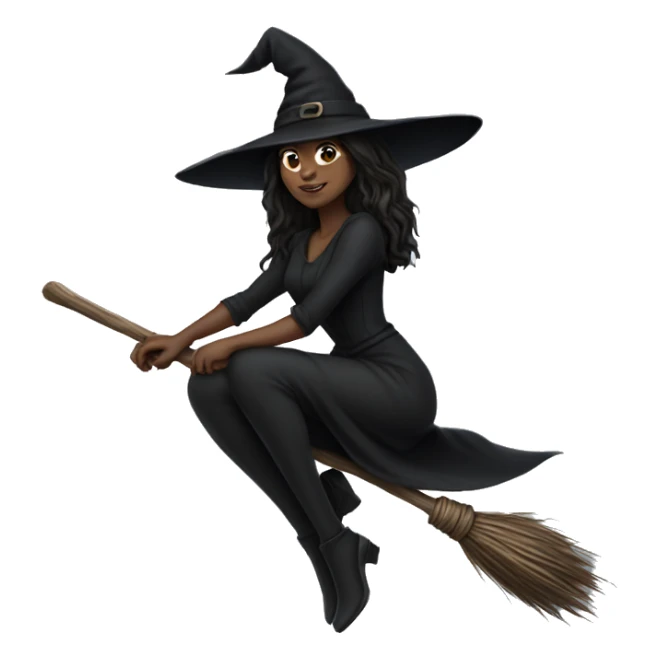 witch on a broom dark long hair white skin sticker