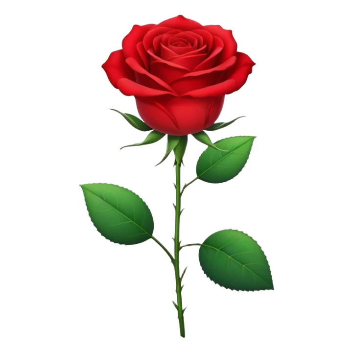Generate a high-quality image of a single rose flower with stem and leaves, realistic color and shading, smooth gradient colors, no human figures, no facial features, no brand markings, simple white background, high-resolution.
 sticker