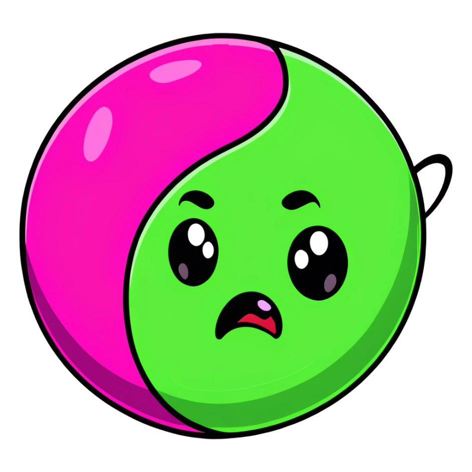 magenta pink planet with swirls and an angry scowling face sticker