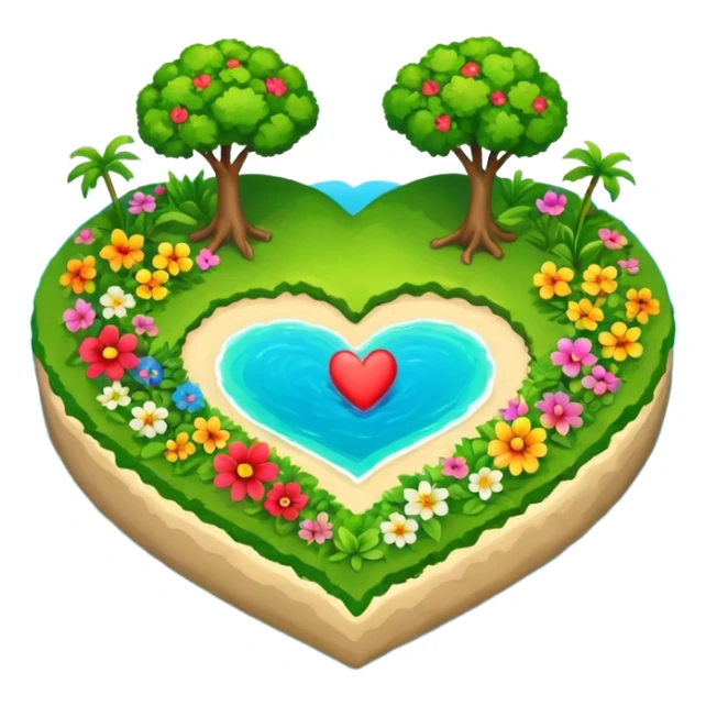 A heart as a island with green and flowers on it sticker
