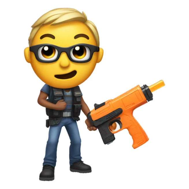 emoji with nerf gun in his mouth sticker