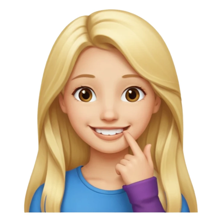 Girl long blonde hair smiling hand under chin sticker