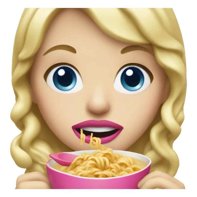 Blonde with pink lips and blue eyes eating ramen sticker