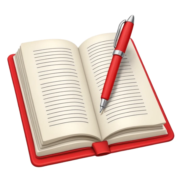 "A white open book,The pen should be positioned as placed exactly in the center between the pages.  if held by a right-handed person - meaning the direction is reversed compared to a left-handed grip. The pen should be uncapped, and the cap placed behind it." Styled with Red tape on pen sticker