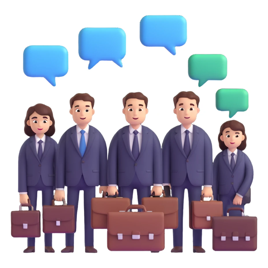 group of business managers with briefcases and digital chat bubbles, representing an online community sticker