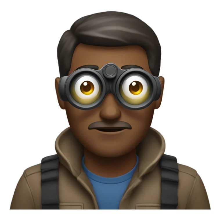 man with shorter dark brown hair with binoculars sticker