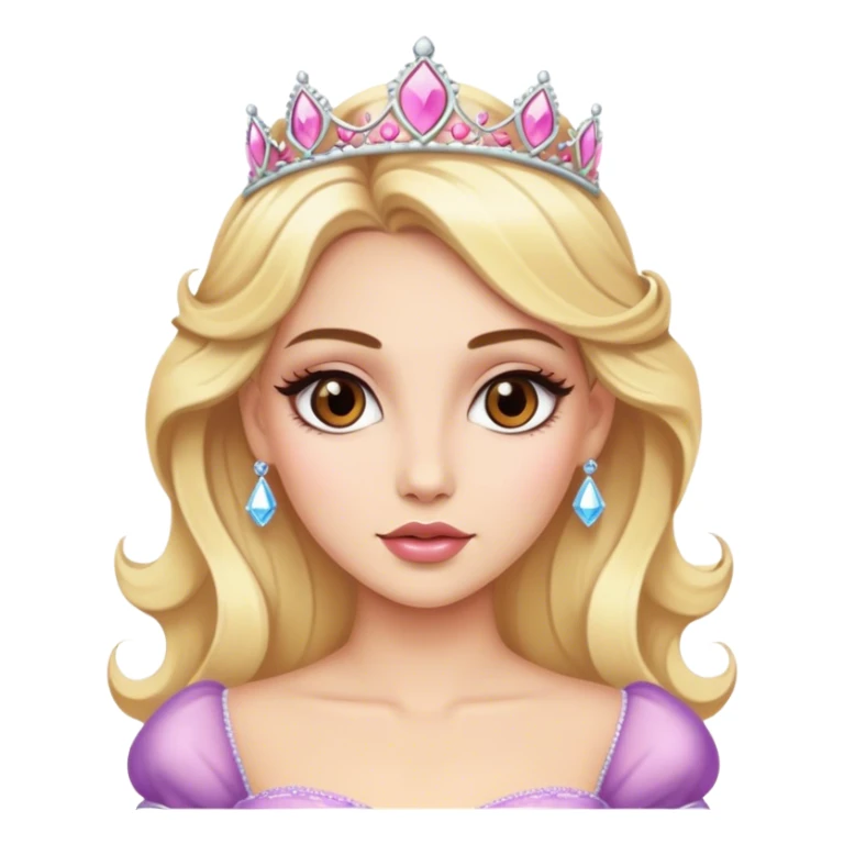 blonde model with brown eyes, luxury makeup, princess sticker