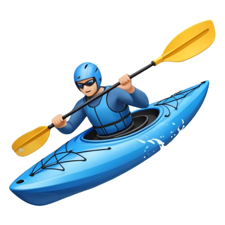 An icon showing a close-up of a kayak gliding over rippling water, with a double-bladed paddle in motion and splashes around. The sleek shape of the boat and dynamic strokes highlight the speed and precision of kayaking. Transparent background emphasizes the energy of the sport. sticker
