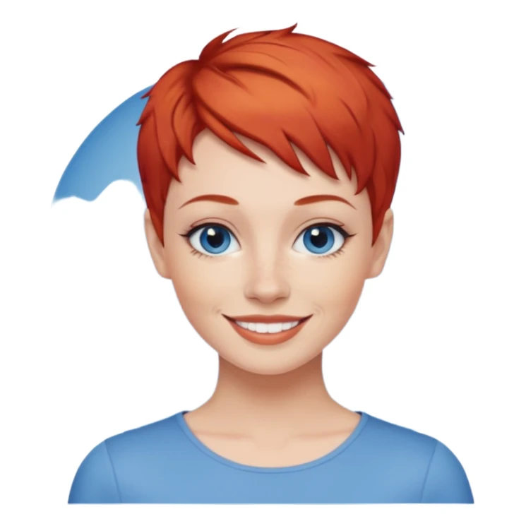 27 year old white woman, red hair, pixie cut, blue eyes sticker