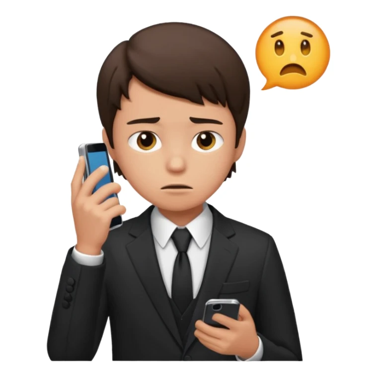 generate a brunette teen boy. dressed formally at work.  calling on a mobile, looking upset sticker