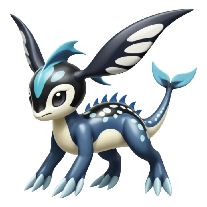 Black and white smooth glossy soft hot spotted Meloetta-Dialga-Orca-Giratina-Noibat-Pokémon-Fakémon-fusion-hybrid-creature sticker