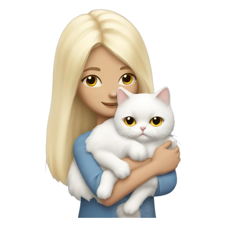 Blonde girl snuggling white Persian cat sticker