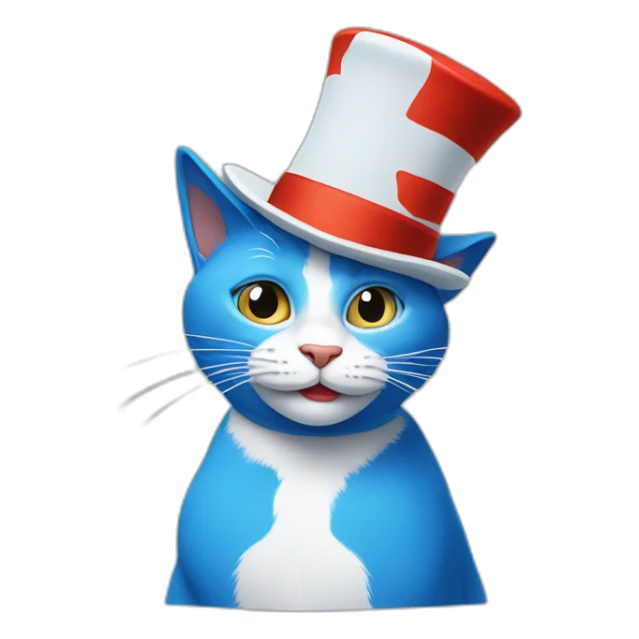The Cat in the Hat wearing a blue and white cat sticker