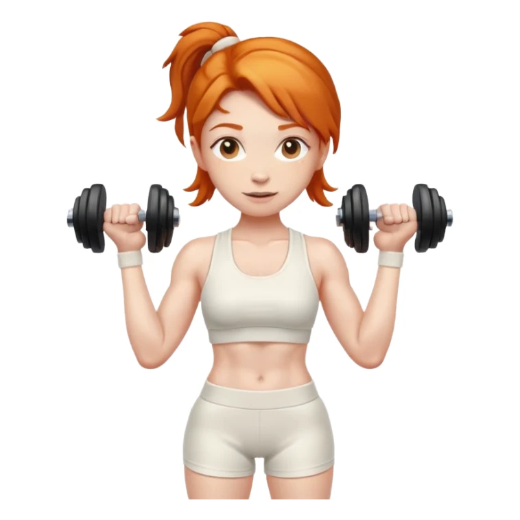 Ginger gym girl with dumbbells and cream gym clothes sticker