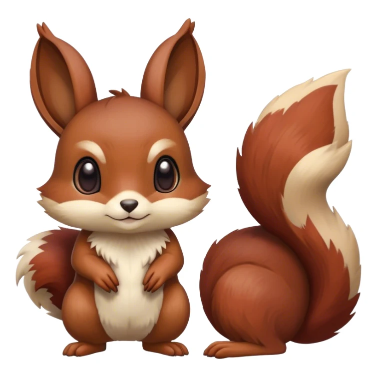 Cute cool animal hybrid Fakemon full body, dark-red-brown, beige, squirrel-eevee-bunny sticker