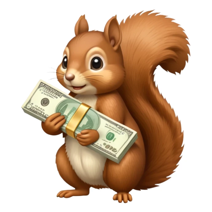 squirrel with a lot of money in the hands sticker