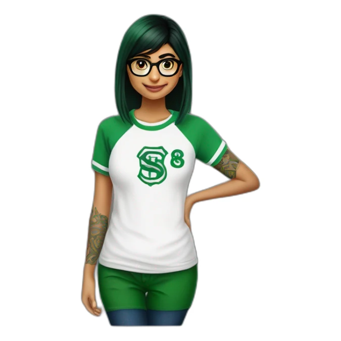 Mia Khalifa white tshirt green sleeves slytherin logo sticker