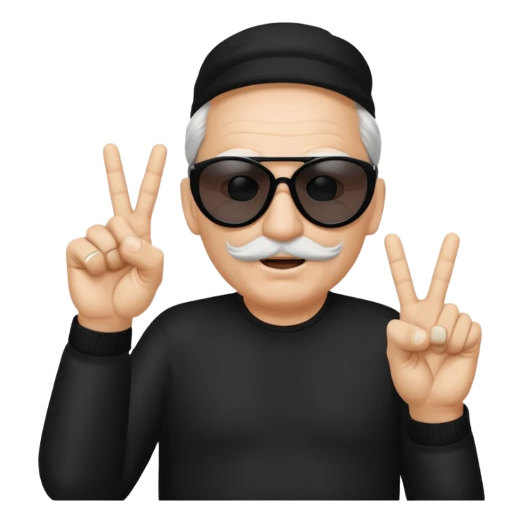 Some white old guy with a mask on and black shades with it also holding up the middle fingers sticker