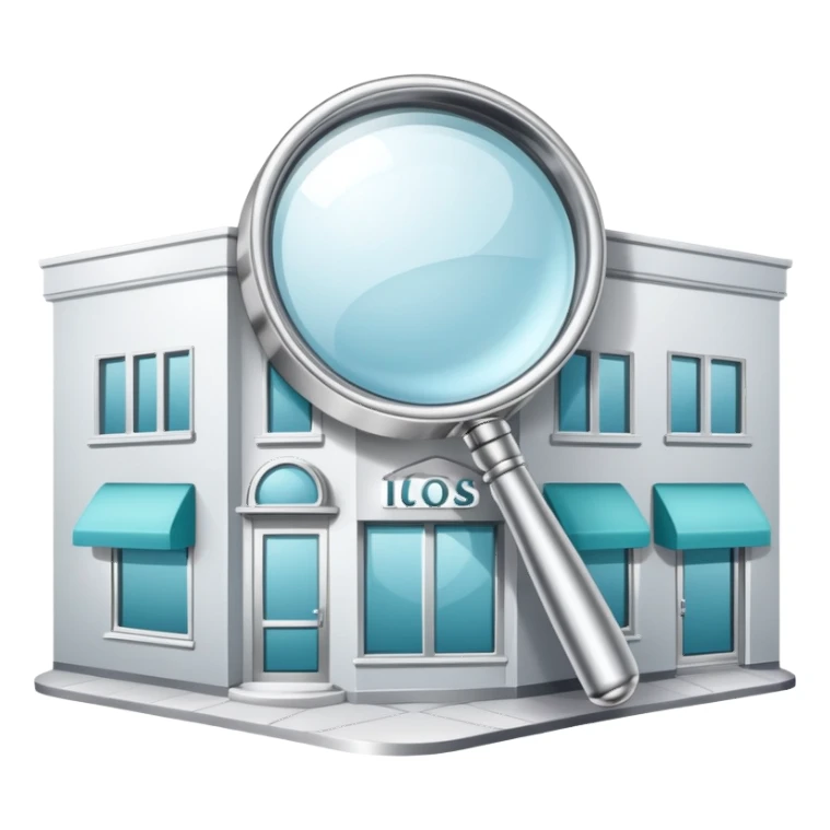 magnifying glass over a beauty salon building sticker