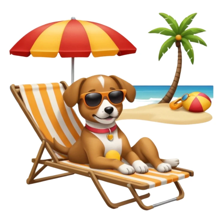 dog lying beside beach on chair with sunglasses sticker