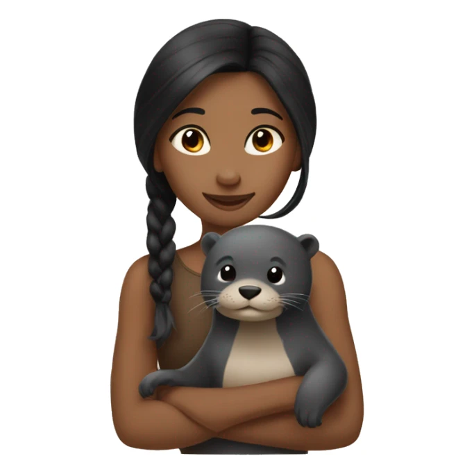 a black hair girl with an otter sticker