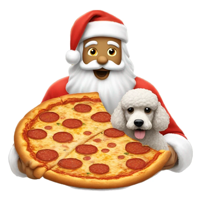 santa claus eating a whole pizza with a poodle on his head sticker