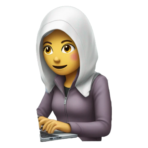 female hacker typing on a computer that has the words AI on it sticker