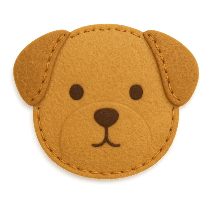 <StylePrompt>
  <Name>Minimal Felt Appliqué Icon</Name>
  <Description>
    A simplified plush icon style with soft felt textures, minimal facial features, and gentle stitching. Focuses on iconic shapes with low visual complexity for maximum clarity at small sizes.
  </Description>
  <VisualProperties>
    <Material>Felt</Material>
    <Texture>Soft, matte surface with faint fiber detail</Texture>
    <Stitching>
      <Type>Thin thread</Type>
      <Color>Muted orange or brown</Color>
      <Pattern>Sparse edge stitching only</Pattern>
    </Stitching>
    <Padding>Low to moderate—slightly puffy but not high-relief</Padding>
    <Edges>Smooth, rounded</Edges>
    <ColorPalette>
      <Primary>Warm yellows, oranges, and browns</Primary>
      <Accent>Minimal dark brown for eyes and nose</Accent>
      <Background>Plain or soft gradient, off-white preferred</Background>
    </ColorPalette>
  </VisualProperties>
  <FacialFeatures>
    <Eyes>Small circles, dark brown</Eyes>
    <Nose>Simple dot or triangle</Nose>
    <Mouth>Omit or use curved line only</Mouth>
    <DetailLevel>Low</DetailLevel>
  </FacialFeatures>
  <Rendering>
    <Lighting>Flat and soft, minimal shadows</Lighting>
    <Perspective>Side or front profile, no complex angles</Perspective>
  </Rendering>
  <Applicability>
    <SubjectType>Animals, objects, icons</SubjectType>
    <OutputFormat>Flat icon or patch-style asset</OutputFormat>
  </Applicability>
</StylePrompt>


{subject} = dog sticker