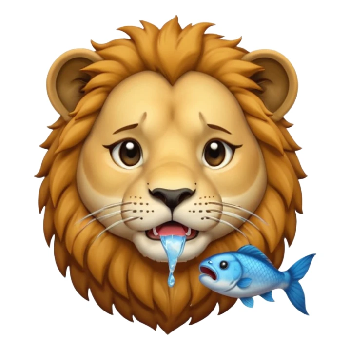  A lion eating a fish, feeling sad, cry, tear falling from eyes, portrait, bust up sticker