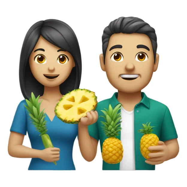 Italian man and Asian woman eating pineapple sticker