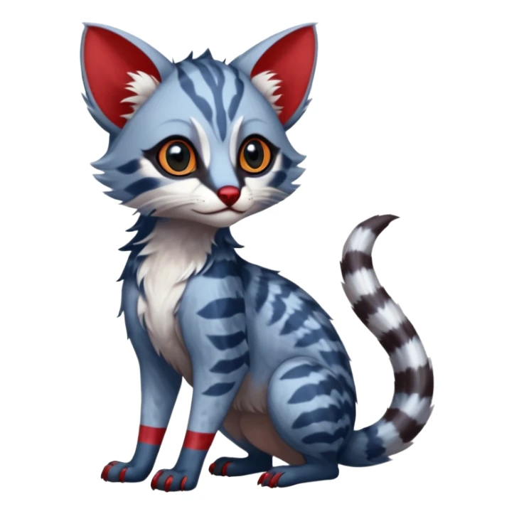 White and blue and red Asian painted anime-styled big-eyed shiny glorious divine marked exotic cool beautiful realistic Lykoi-civet-genet-sergal-ocicat-oncilla-animal-Fakémon-hybrid-fursona (full body) sticker