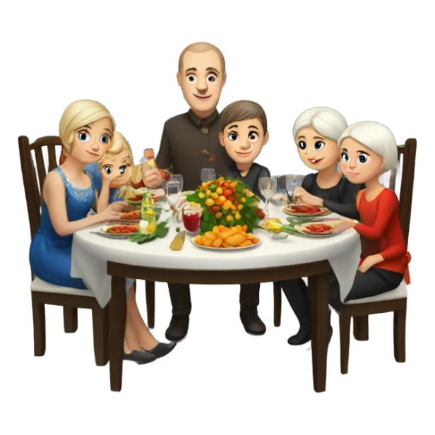 Russian family sitting at the New Year's table sticker