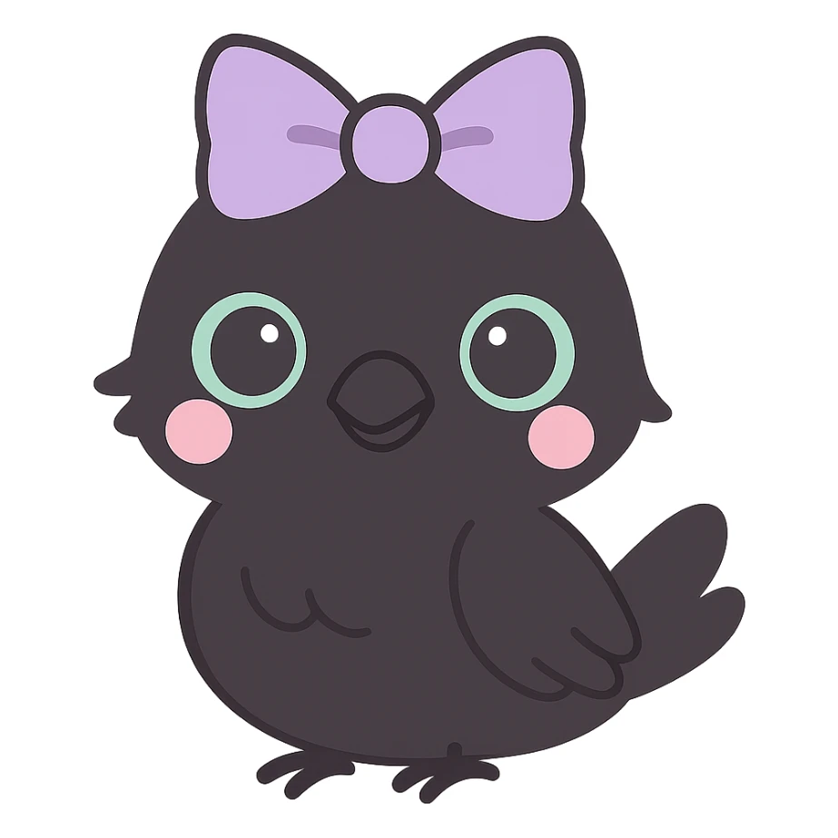Replace the pet with a cute gothic raven, keeping the kawaii gothic style, and preserve the transparent background. sticker